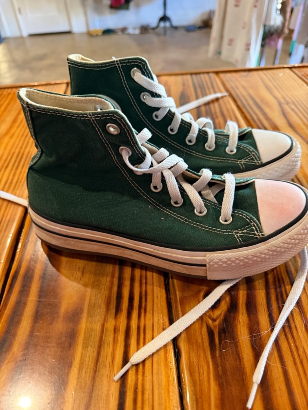 Converse Kids High-Top Sneakers in Dark Green and White